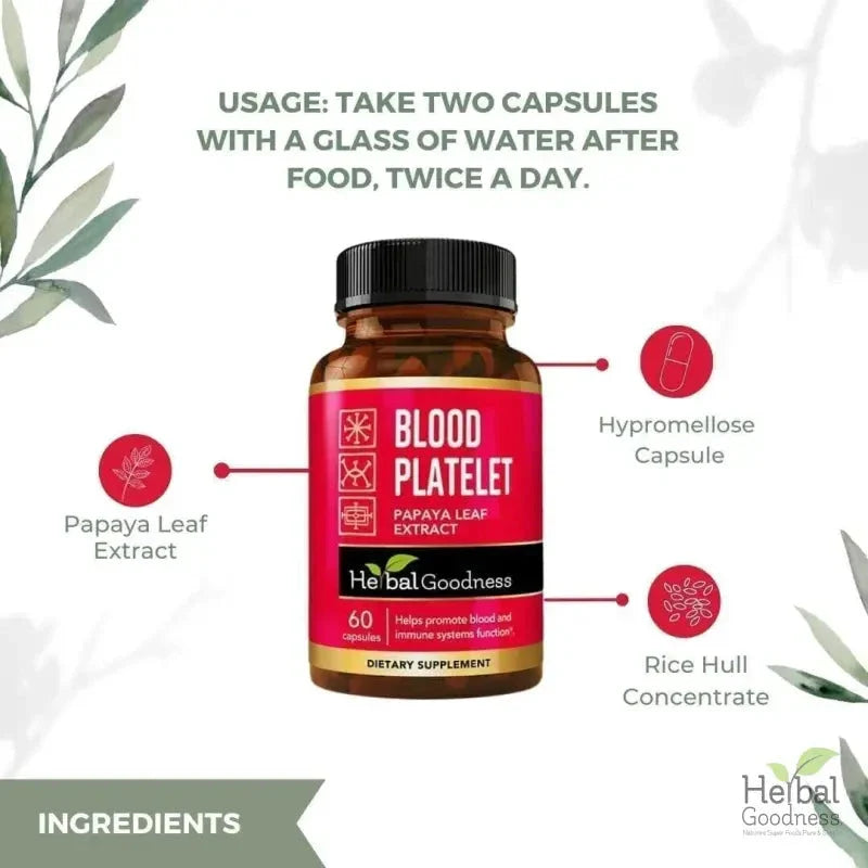 Blood Platelet Plus - Capsule 60/600mg-20X Strength - Blood and Immune System Function - Herbal Goodness Capsules Herbal Goodness 