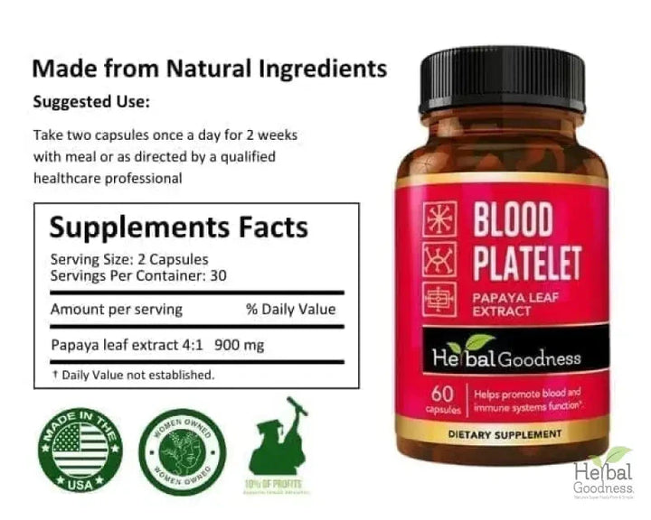 Blood Platelet Plus - Capsule 60/600mg-20X Strength - Blood and Immune System Function - Herbal Goodness Capsules Herbal Goodness 