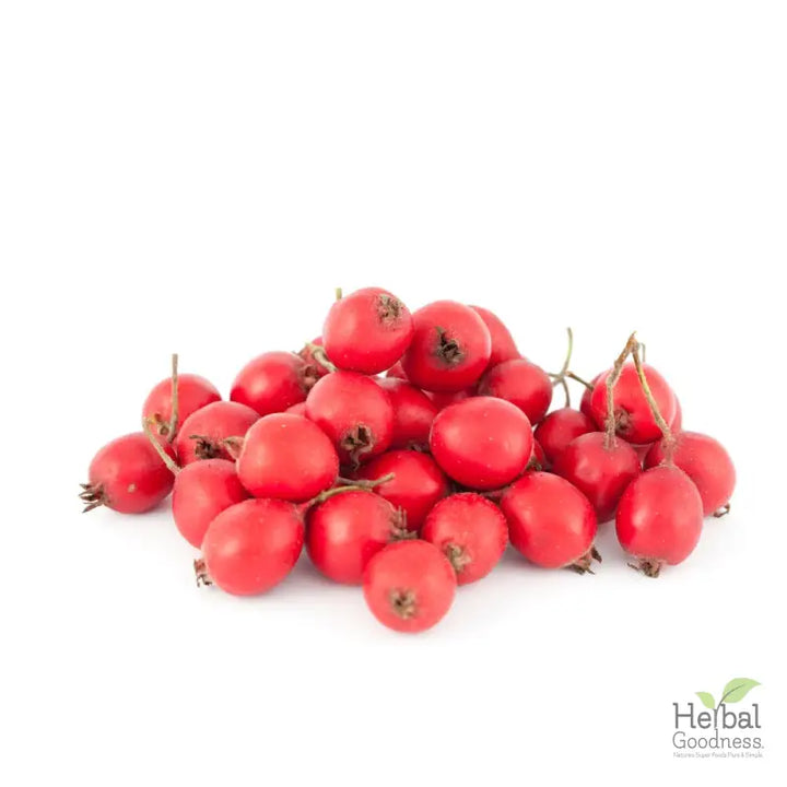 Bright red rosehips with stems, perfect for herbal blends like Acai Berries