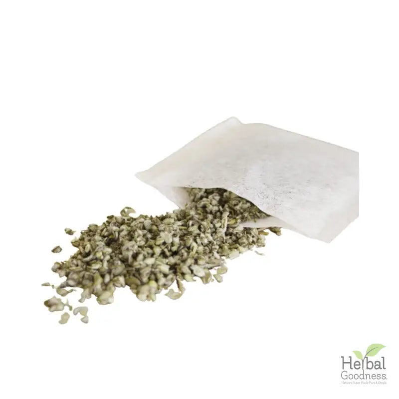 Dried green herbs from a packet promoting yerba mate for heart health support