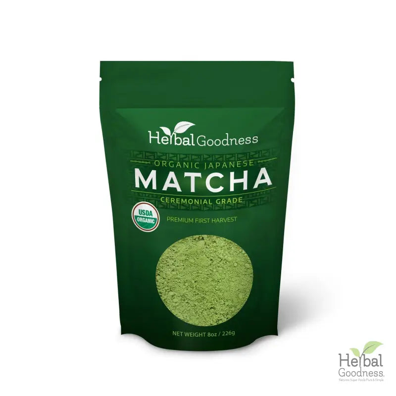 Green pouch of organic ceremonial grade matcha powder in Energy Bundle for energy support