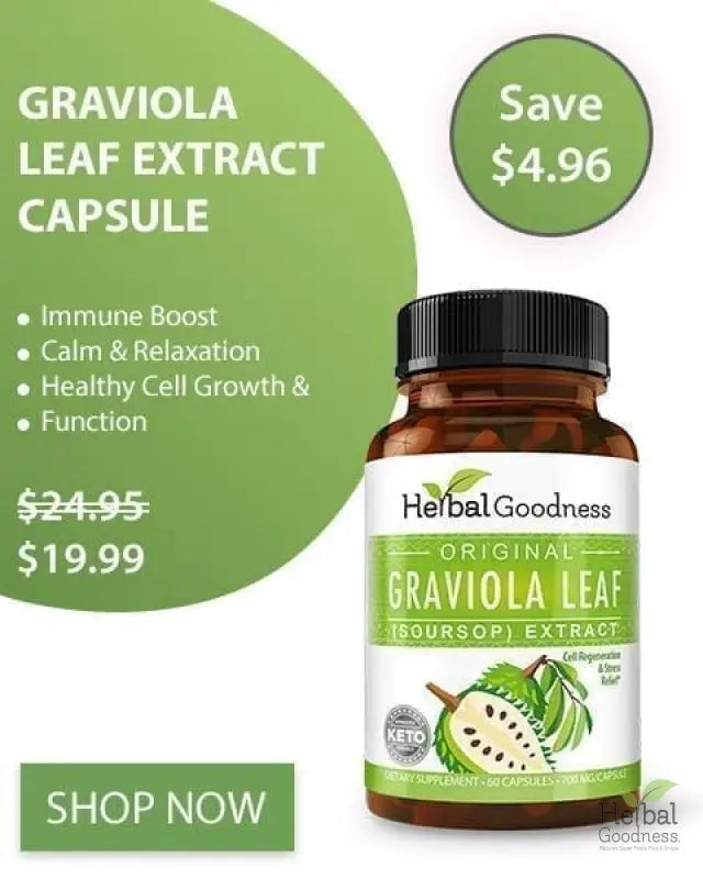 Graviola (Soursop) Leaf Extract - Capsules 60/700mg - Healthy Cell Function, Immunity & Relaxation - Herbal Goodness Capsules Herbal Goodness 