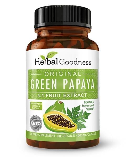 Green Papaya Fruit Extract - Capsules 60/600mg - 4X Strength - Digestion & Enzyme Level Support - Herbal Goodness Capsules Herbal Goodness Unit - 60 Caps 