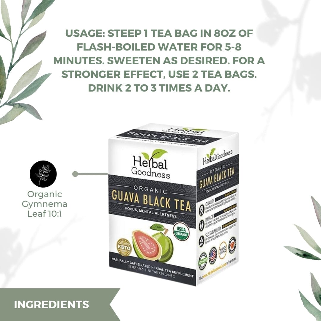 Guava Black Tea - Organic 24/2g Teabags - Clarify, Energy, Focus & Mental Alertness - Herbal Goodness - Herbal Goodness