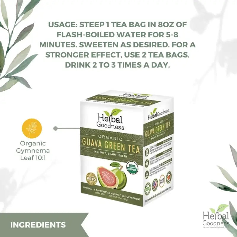 Guava Green Tea - 24/2g - Organic - Immunity & Brain Health - Herbal Goodness - Herbal Goodness