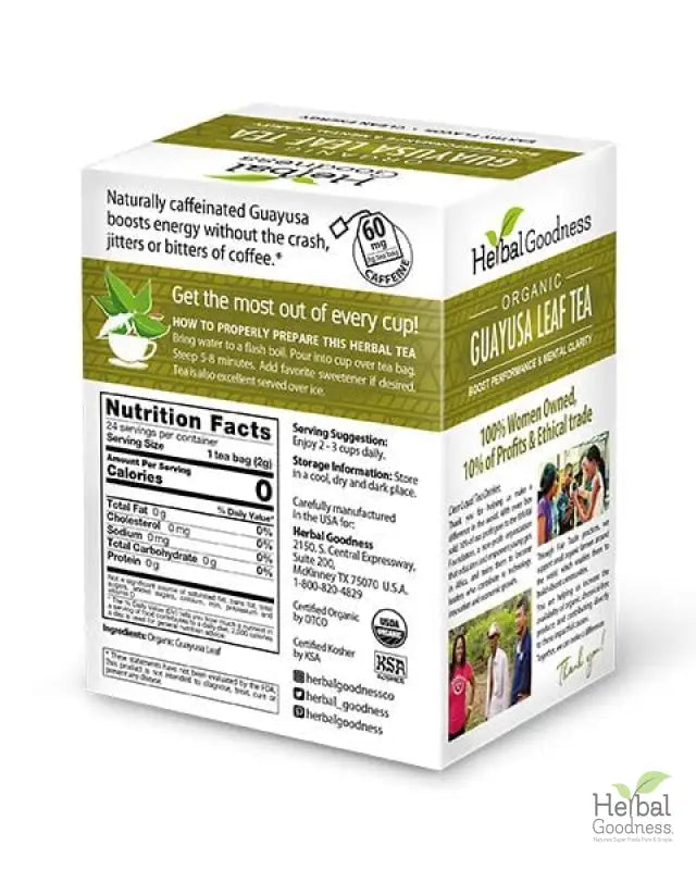 Guayusa Leaf Extract - Organic - Tea 24/2g - Energy, Focus & Alertness - Herbal Goodness - Herbal Goodness