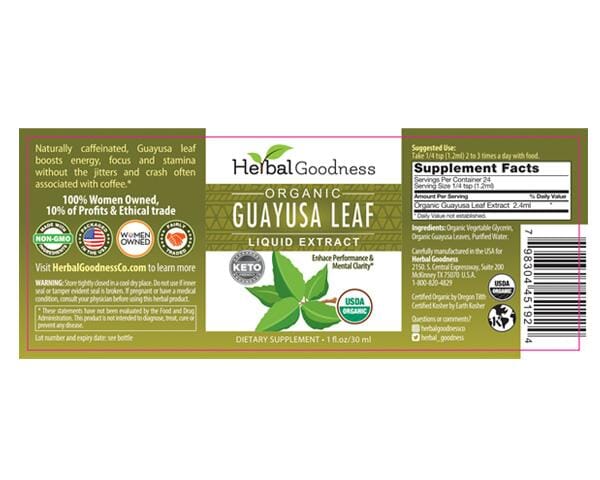 Guayusa Leaf Extract - Organic - Tea 24/2g - Energy, Focus & Alertness - Herbal Goodness - Herbal Goodness