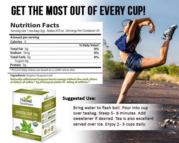 Guayusa Leaf Extract - Organic - Tea 24/2g - Energy, Focus & Alertness - Herbal Goodness - Herbal Goodness