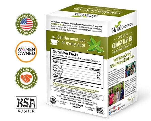 Guayusa Leaf Extract - Organic - Tea 24/2g - Energy, Focus & Alertness - Herbal Goodness - Herbal Goodness