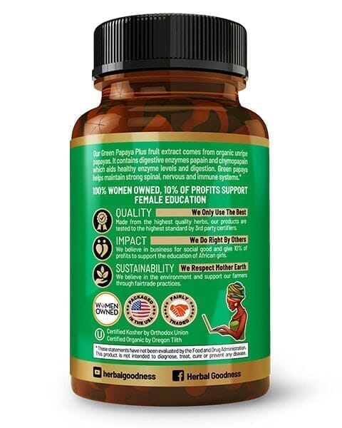 Gut Digest - Papaya Green Fruit Extract - 60/600mg-Digestion and Enzyme Level Support-Herbal Goodness Capsules Herbal Goodness 