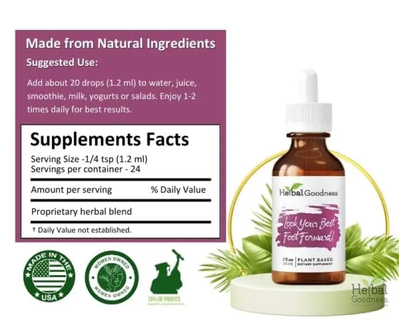 Look Your Best Foot Forward 2fl.oz - Plant Based - Dietary Supplement, Promotes Collagen Production  - Herbal Goodness - Herbal Goodness