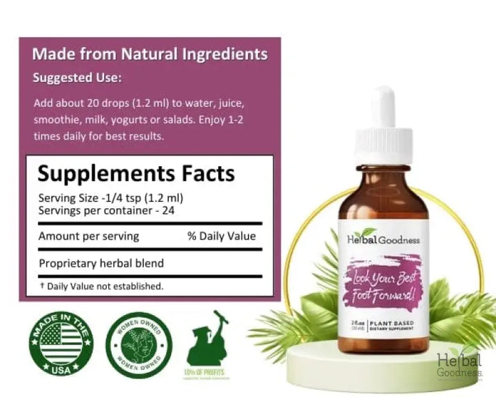 Look Your Best Foot Forward 2fl.oz - Plant Based - Dietary Supplement, Promotes Collagen Production  - Herbal Goodness - Herbal Goodness