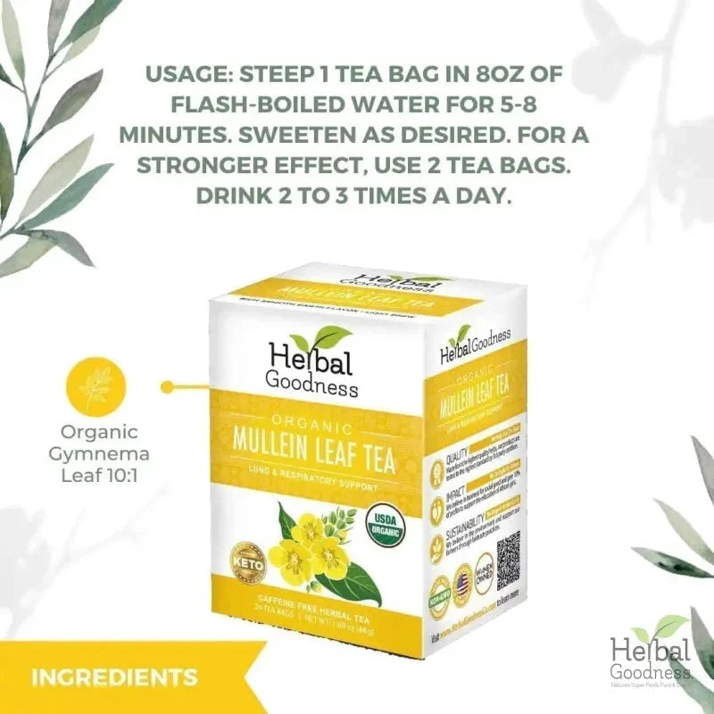 Mullein Leaf Tea - Organic 24/2g - Lung & Respiratory Support - Herbal Goodness Tea & Infusions Herbal Goodness 