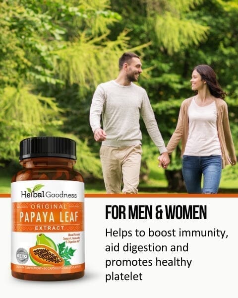 Papaya Leaf Extract - Capsules 600mg - 10X Strength - Boost Platelets, Digestion & Immunity - Herbal Goodness Capsules Herbal Goodness 