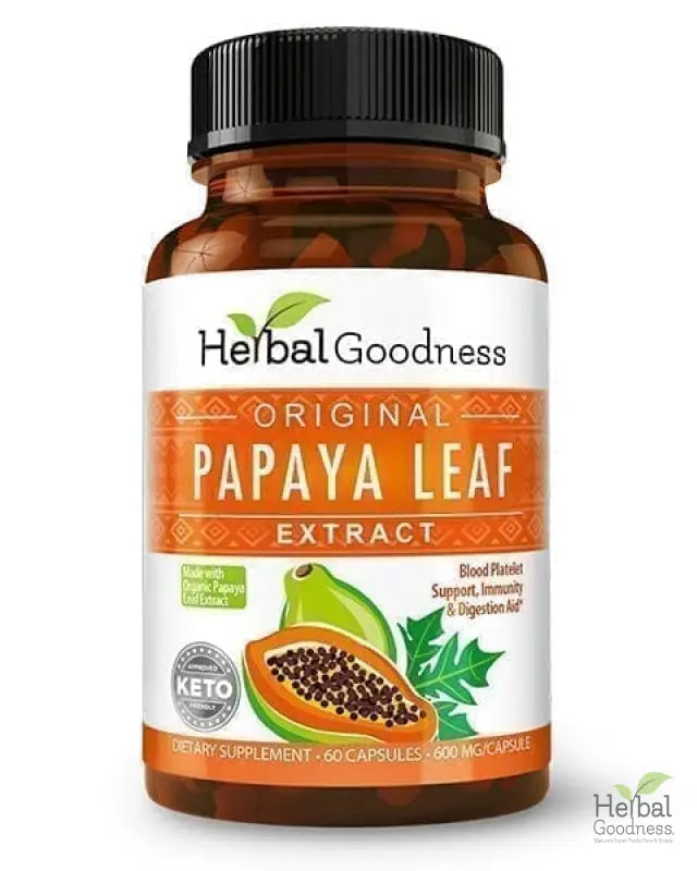 Papaya Leaf Extract - Capsules 600mg - 10X Strength - Boost Platelets, Digestion & Immunity - Herbal Goodness Capsules Herbal Goodness Unit - 60 Caps 