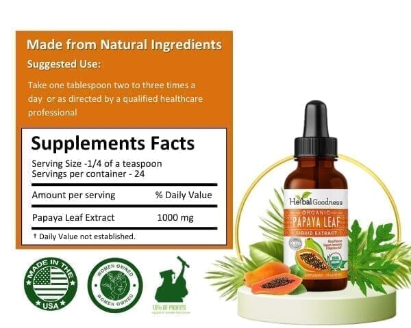 Papaya Leaf Extract - Organic - Liquid 1oz - Blood Platelets, Digestion & Immunity - Herbal Goodness Liquid Extract Herbal Goodness 