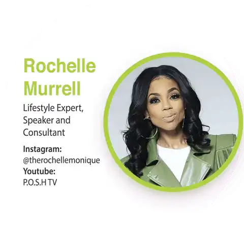 A professional headshot profile card with a green circular border showing a lifestyle expert and consultant.