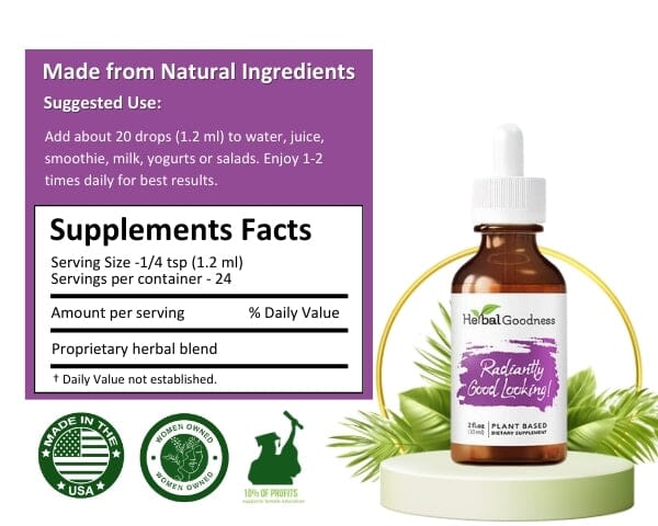 Radiantly Good Looking 2fl.oz - Plant Based - Dietary Supplement,  Promote Healthy, Vibrant Skin - Herbal Goodness - Herbal Goodness