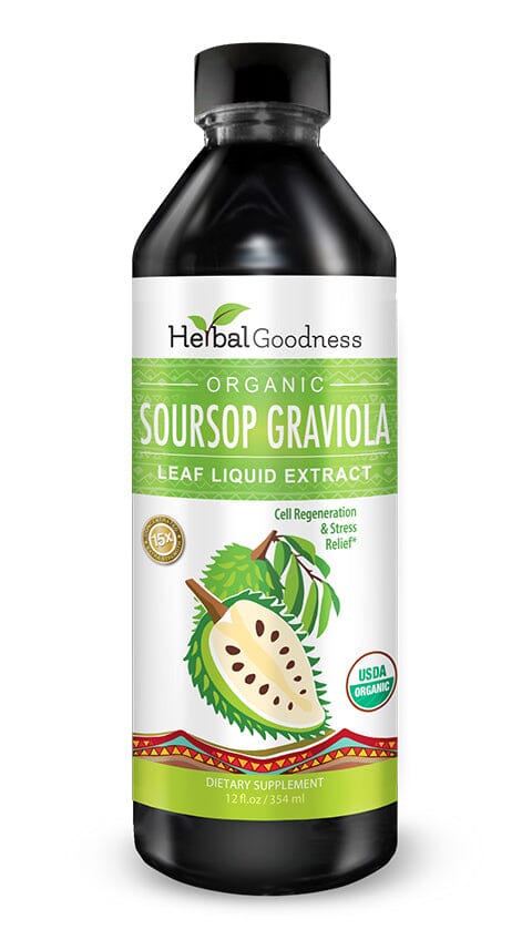 Soursop Graviola Leaf Extract - Organic Liquid - 15X Strength - Healthy Cell Function, Immunity & Relaxation - Herbal Goodness Liquid Extract Herbal Goodness 12oz 