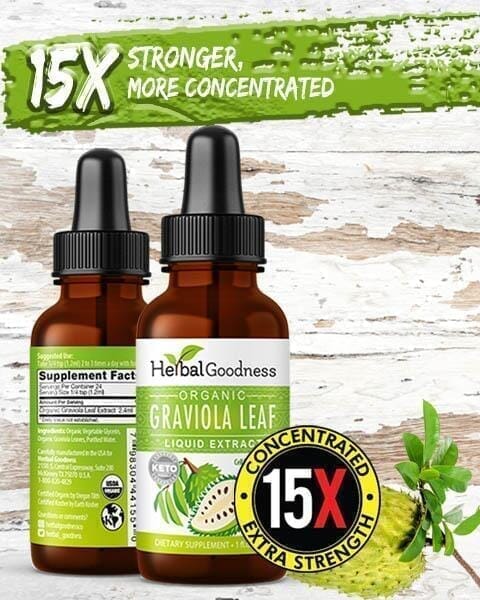 Soursop Leaf Graviola Extract - Organic Liquid - 15X Strength - Healthy Cell Function, Immunity & Relaxation - Herbal Goodness Liquid Extract Herbal Goodness 