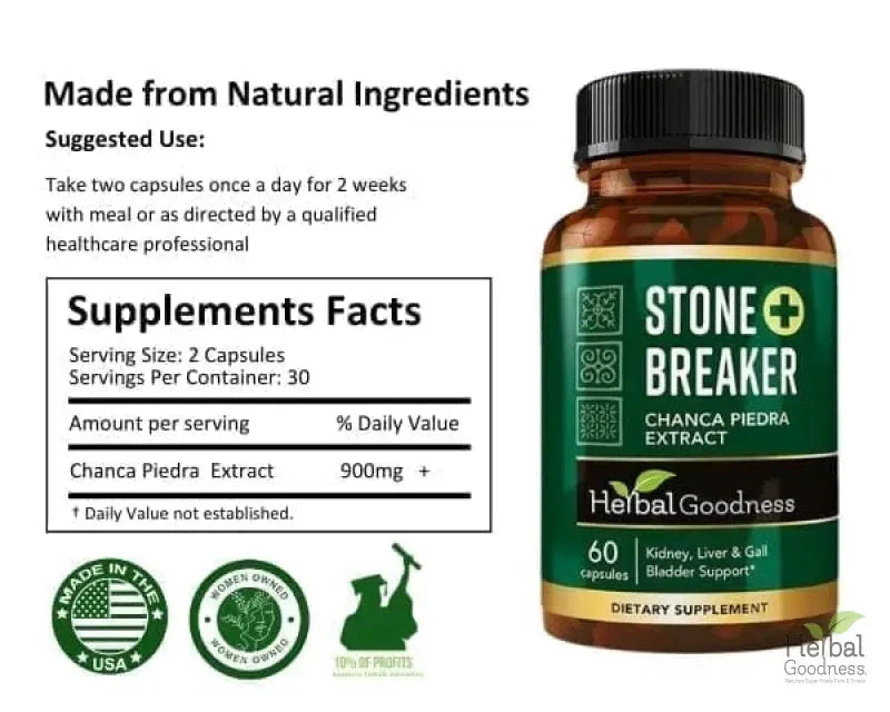 Stone Breaker Plus | Chanca Piedra Extract Capsules - Kidney Gall Bladder & Urinary Track Cleanse 60/600mg Herbal Goodness Capsules Herbal Goodness 