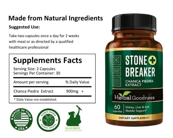 Stone Breaker Plus | Chanca Piedra Extract Capsules - Kidney Gall Bladder & Urinary Track Cleanse 60/600mg Herbal Goodness Capsules Herbal Goodness 